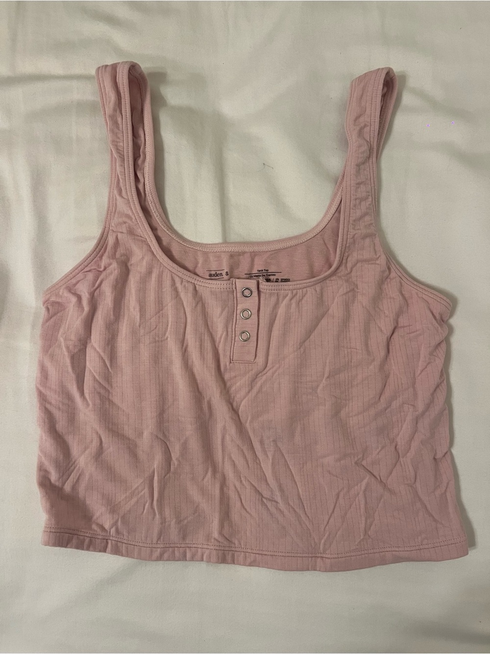 Auden Light Pink Ribbed Henley Crop Tank